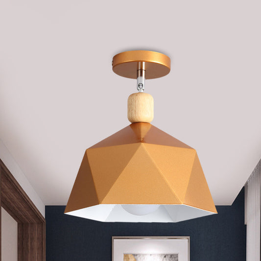 Pivot Shade Faceted Dome Flush Light Macaron Metal Single Apartment Semi Flush Mount Ceiling Fixture in Pink/Gold-Wood Gold Clearhalo 'Ceiling Lights' 'Close To Ceiling Lights' 'Close to ceiling' 'Semi-flushmount' Lighting' 1460765