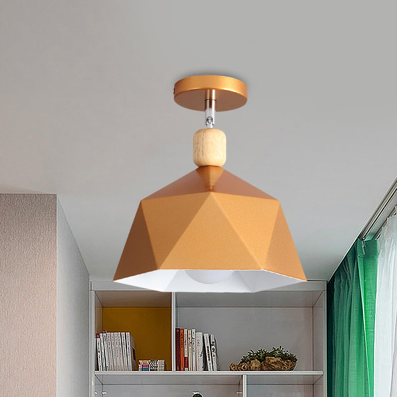 Pivot Shade Faceted Dome Flush Light Macaron Metal Single Apartment Semi Flush Mount Ceiling Fixture in Pink/Gold-Wood Clearhalo 'Ceiling Lights' 'Close To Ceiling Lights' 'Close to ceiling' 'Semi-flushmount' Lighting' 1460766