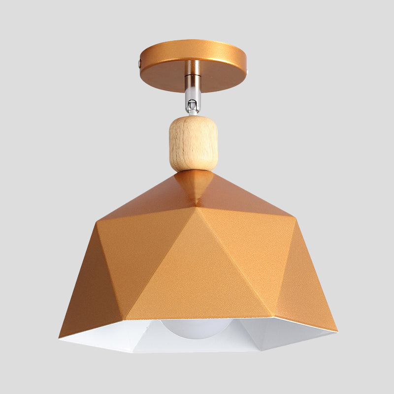 Pivot Shade Faceted Dome Flush Light Macaron Metal Single Apartment Semi Flush Mount Ceiling Fixture in Pink/Gold-Wood Clearhalo 'Ceiling Lights' 'Close To Ceiling Lights' 'Close to ceiling' 'Semi-flushmount' Lighting' 1460768