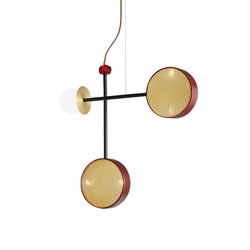 Modern Vogue Cross Chandelier Metal 5-Light Living Room Pendant Lamp in Red with Ball Glass Shade and Mesh Screen Clearhalo 'Ceiling Lights' 'Chandeliers' 'Modern Chandeliers' 'Modern' Lighting' 1460780