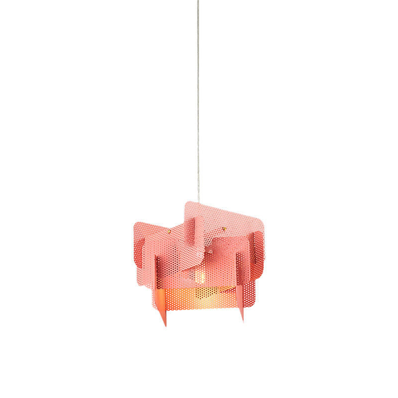 Steel Spliced Mesh Screen Drop Pendant Modern Vogue 1 Head Pink/Grey Hanging Ceiling Light for Dining Room Clearhalo 'Ceiling Lights' 'Modern Pendants' 'Modern' 'Pendant Lights' 'Pendants' Lighting' 1460790