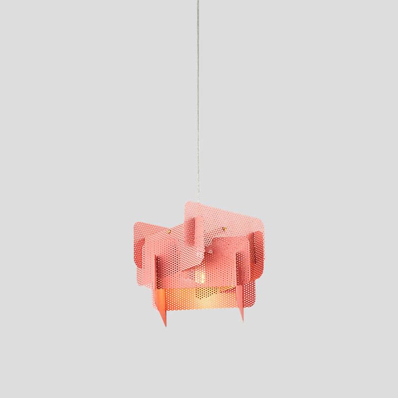 Steel Spliced Mesh Screen Drop Pendant Modern Vogue 1 Head Pink/Grey Hanging Ceiling Light for Dining Room Clearhalo 'Ceiling Lights' 'Modern Pendants' 'Modern' 'Pendant Lights' 'Pendants' Lighting' 1460791