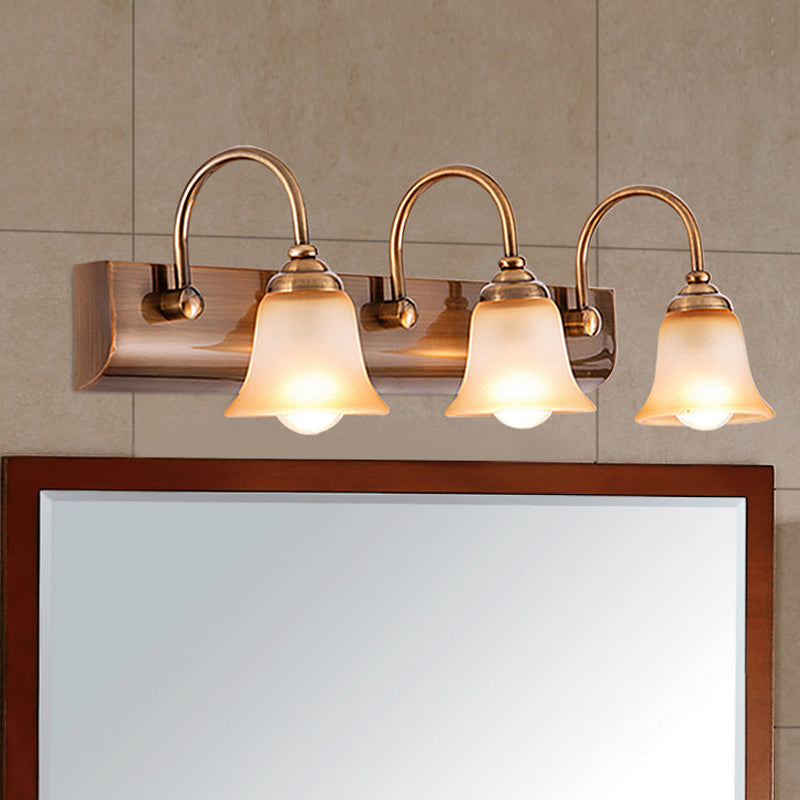 Bell Frosted Glass Vanity Lamp Vintage 2/3 Bulbs Bathroom Wall Mounted Light Fixture in Gold with Gooseneck Arm 3.0 Gold Clearhalo 'Vanity Lights' 'Wall Lights' Lighting' 1460870