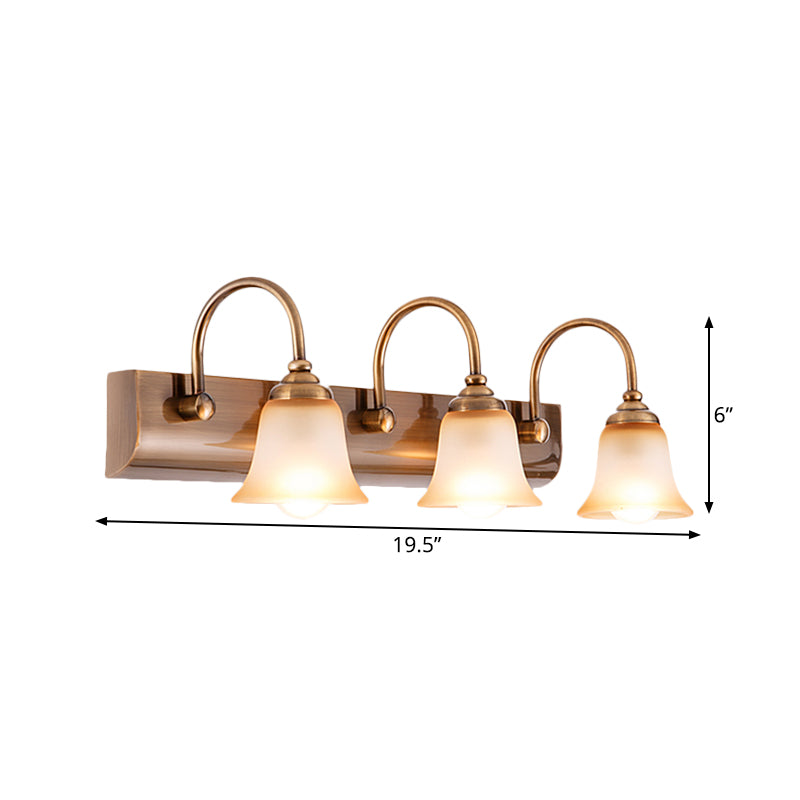 Bell Frosted Glass Vanity Lamp Vintage 2/3 Bulbs Bathroom Wall Mounted Light Fixture in Gold with Gooseneck Arm Clearhalo 'Vanity Lights' 'Wall Lights' Lighting' 1460874