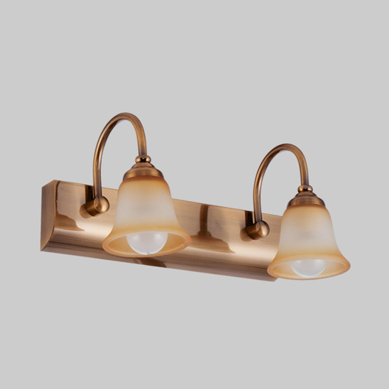 Bell Frosted Glass Vanity Lamp Vintage 2/3 Bulbs Bathroom Wall Mounted Light Fixture in Gold with Gooseneck Arm Clearhalo 'Vanity Lights' 'Wall Lights' Lighting' 1460878