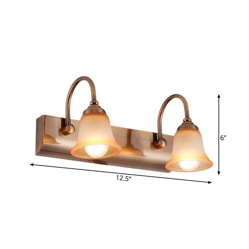 Bell Frosted Glass Vanity Lamp Vintage 2/3 Bulbs Bathroom Wall Mounted Light Fixture in Gold with Gooseneck Arm Clearhalo 'Vanity Lights' 'Wall Lights' Lighting' 1460879