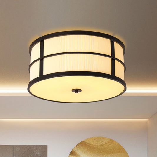 5-Bulb Drum Ceiling Light Traditional Black Fabric Flush Mount Lighting Fixture with Circular Frame Black Clearhalo 'Ceiling Lights' 'Close To Ceiling Lights' 'Close to ceiling' 'Flush mount' Lighting' 1460920