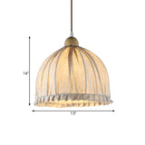 14"/16" W Bowl Fabric Suspended Lighting Fixture Retro 1 Light Dining Room Pendant in Cream Gray with Wooden Top Clearhalo 'Ceiling Lights' 'Pendant Lights' 'Pendants' Lighting' 1460963