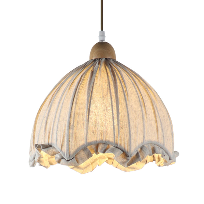 Cream Gray Scalloped Ceiling Pendant Traditional Fabric 1 Bulb Restaurant Hanging Light Fixture, 14"/16" Wide Clearhalo 'Ceiling Lights' 'Pendant Lights' 'Pendants' Lighting' 1460968