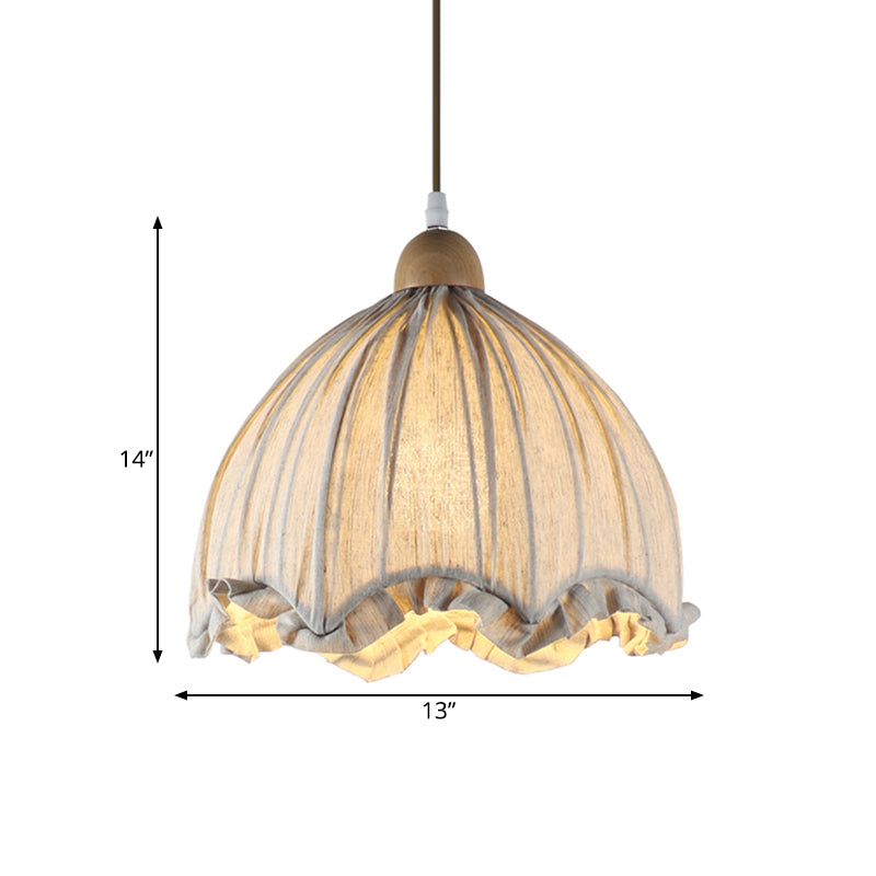 Cream Gray Scalloped Ceiling Pendant Traditional Fabric 1 Bulb Restaurant Hanging Light Fixture, 14"/16" Wide Clearhalo 'Ceiling Lights' 'Pendant Lights' 'Pendants' Lighting' 1460969