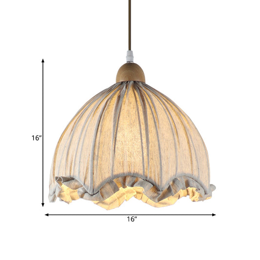 Cream Gray Scalloped Ceiling Pendant Traditional Fabric 1 Bulb Restaurant Hanging Light Fixture, 14"/16" Wide Clearhalo 'Ceiling Lights' 'Pendant Lights' 'Pendants' Lighting' 1460970