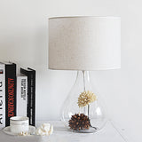 White Drum Night Light Pastoral Fabric 1-Light Cafe Table Lamp with Vase Clear Glass Base and Dried Flower Clearhalo 'Lamps' 'Table Lamps' Lighting' 1460991