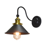 Black 1 Light Wall Lighting Retro Style Metal Conical Shade Sconce Lamp with Gooseneck Arm for Corridor Clearhalo 'Art deco wall lights' 'Cast Iron' 'Glass' 'Industrial wall lights' 'Industrial' 'Middle century wall lights' 'Modern' 'Rustic wall lights' 'Tiffany' 'Traditional wall lights' 'Wall Lamps & Sconces' 'Wall Lights' Lighting' 146101