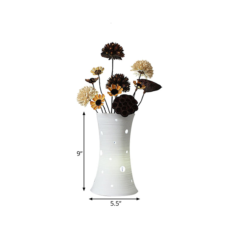 5.5"/7" W Ceramic White Nightstand Light Vase LED Pastoral Night Table Lamp with Dried Flower Decor Clearhalo 'Lamps' 'Table Lamps' Lighting' 1461033