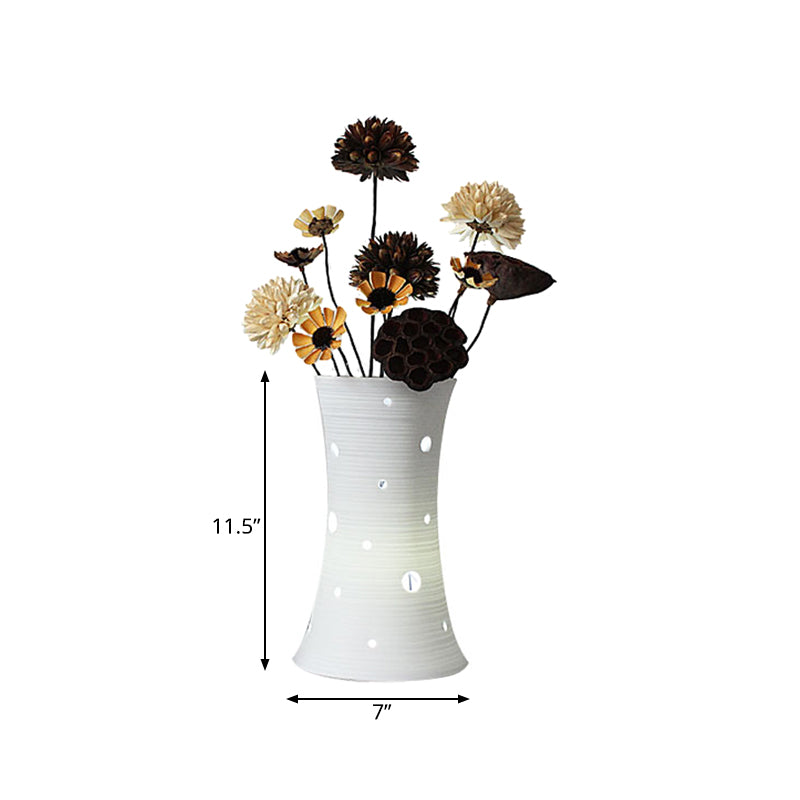 5.5"/7" W Ceramic White Nightstand Light Vase LED Pastoral Night Table Lamp with Dried Flower Decor Clearhalo 'Lamps' 'Table Lamps' Lighting' 1461034