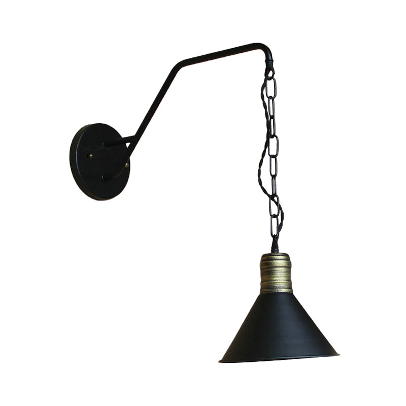 Black Conical Wall Lighting Industrial Retro Iron 1 Light Dining Room Sconce Light Fixture with Chain Clearhalo 'Art deco wall lights' 'Cast Iron' 'Glass' 'Industrial wall lights' 'Industrial' 'Middle century wall lights' 'Modern' 'Rustic wall lights' 'Tiffany' 'Traditional wall lights' 'Wall Lamps & Sconces' 'Wall Lights' Lighting' 146113