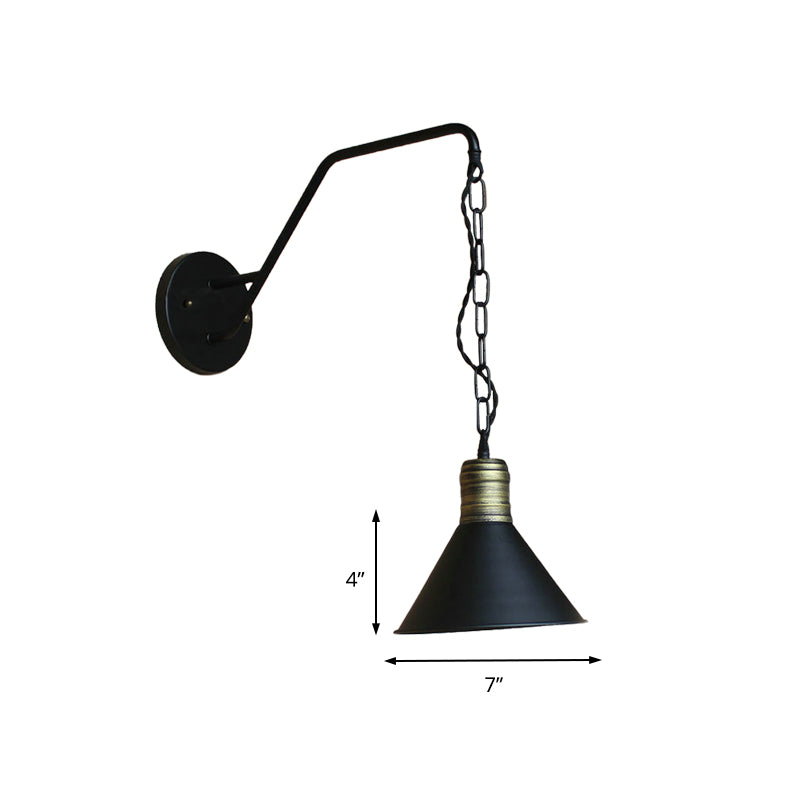 Black Conical Wall Lighting Industrial Retro Iron 1 Light Dining Room Sconce Light Fixture with Chain Clearhalo 'Art deco wall lights' 'Cast Iron' 'Glass' 'Industrial wall lights' 'Industrial' 'Middle century wall lights' 'Modern' 'Rustic wall lights' 'Tiffany' 'Traditional wall lights' 'Wall Lamps & Sconces' 'Wall Lights' Lighting' 146114