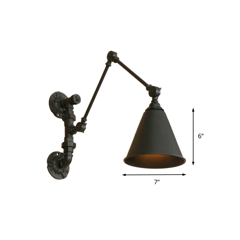 Industrial Swing Arm Wall Sconce Light 1 Light Metal Wall Lamp with Conical Shade in Black for Study Room Clearhalo 'Art deco wall lights' 'Cast Iron' 'Glass' 'Industrial wall lights' 'Industrial' 'Middle century wall lights' 'Modern' 'Rustic wall lights' 'Tiffany' 'Traditional wall lights' 'Wall Lamps & Sconces' 'Wall Lights' Lighting' 146125