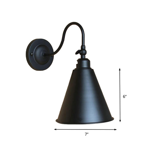 1 Head Conical Wall Lighting Industrial Black Metal Sconce Light Fixture with Gooseneck Arm for Bedroom Clearhalo 'Art deco wall lights' 'Cast Iron' 'Glass' 'Industrial wall lights' 'Industrial' 'Middle century wall lights' 'Modern' 'Rustic wall lights' 'Tiffany' 'Traditional wall lights' 'Wall Lamps & Sconces' 'Wall Lights' Lighting' 146161