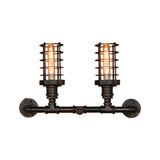 Steampunk Style Cylinder Wall Lamp with Wire Frame 2 Heads Iron Sconce Lighting in Aged Bronze for Living Room Clearhalo 'Art deco wall lights' 'Cast Iron' 'Glass' 'Industrial wall lights' 'Industrial' 'Middle century wall lights' 'Modern' 'Rustic wall lights' 'Tiffany' 'Traditional wall lights' 'Wall Lamps & Sconces' 'Wall Lights' Lighting' 146164