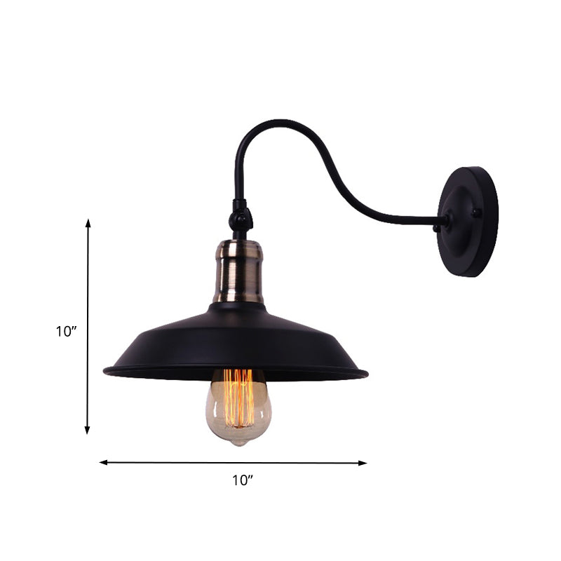 Farmhouse Barn Wall Mount Light 1 Bulb Metallic Wall Lighting with Gooseneck Arm in Black for Balcony Clearhalo 'Cast Iron' 'Glass' 'Industrial' 'Modern wall lights' 'Modern' 'Tiffany' 'Traditional wall lights' 'Wall Lamps & Sconces' 'Wall Lights' Lighting' 146176