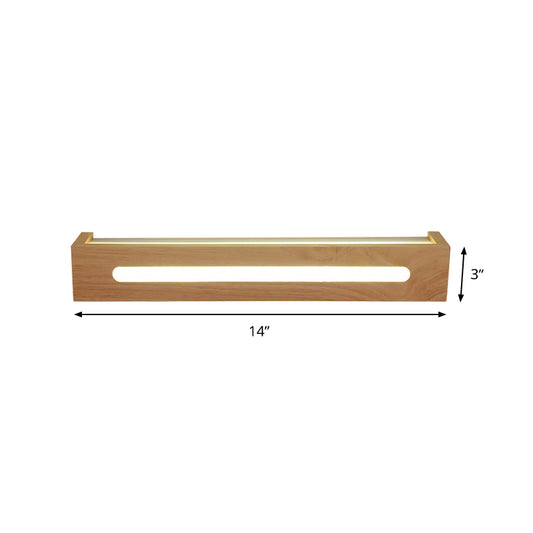 Rectangular LED Wall Sconce Minimalist Wooden 14"/18"/21.5" Wide 1 Light Bath Vanity Light with Diffuser in Warm/White Light Clearhalo 'Vanity Lights' 'Wall Lights' Lighting' 146420