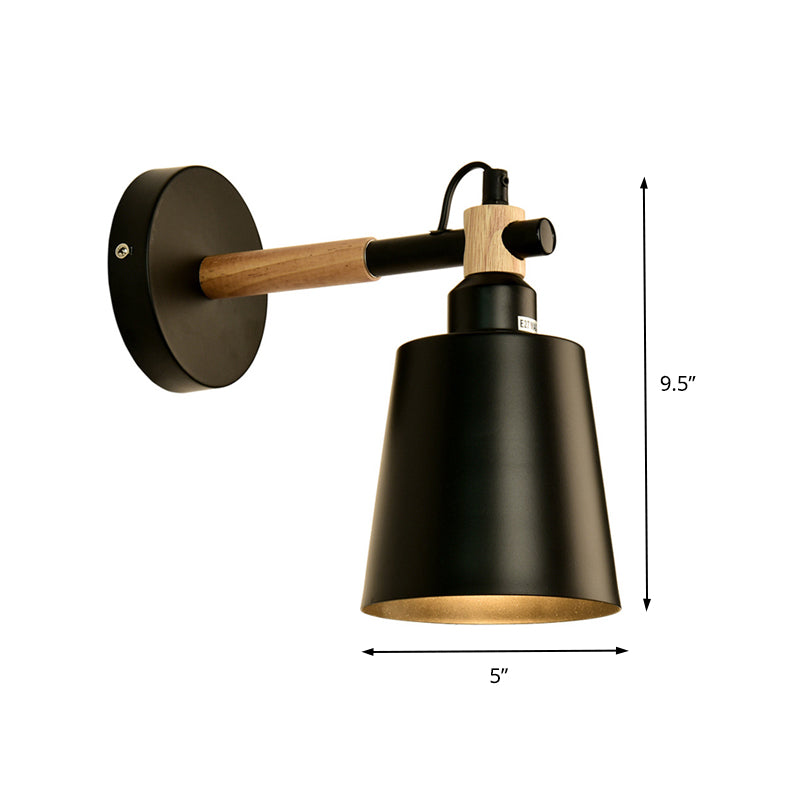 1 Light Cylindrical Wall Light Fixture Modernist Style Black Metallic Sconce Fixture with Wooden Joint for Bedroom Clearhalo 'Cast Iron' 'Glass' 'Industrial' 'Modern wall lights' 'Modern' 'Tiffany' 'Traditional wall lights' 'Wall Lamps & Sconces' 'Wall Lights' Lighting' 146442