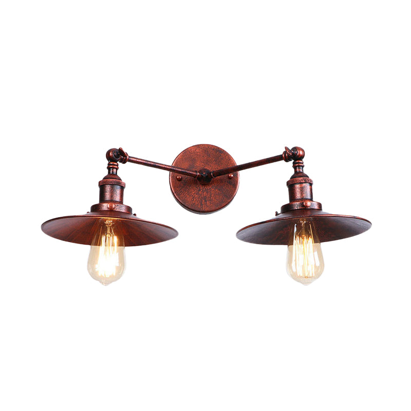 2 Bulbs Flat Shade Wall Lighting Industrial Style Brass/Rust Metal Wall Mount Fixture for Corridor Clearhalo 'Art deco wall lights' 'Cast Iron' 'Glass' 'Industrial wall lights' 'Industrial' 'Middle century wall lights' 'Modern' 'Rustic wall lights' 'Tiffany' 'Traditional wall lights' 'Wall Lamps & Sconces' 'Wall Lights' Lighting' 146526