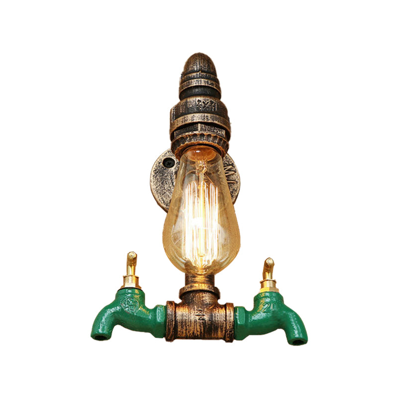 Double Faucet Metal Wall Lighting Fixture Vintage 1 Light Living Room Wall Mount Light with Pipe in Aged Brass Clearhalo 'Art deco wall lights' 'Cast Iron' 'Glass' 'Industrial wall lights' 'Industrial' 'Middle century wall lights' 'Modern' 'Rustic wall lights' 'Tiffany' 'Traditional wall lights' 'Wall Lamps & Sconces' 'Wall Lights' Lighting' 146535