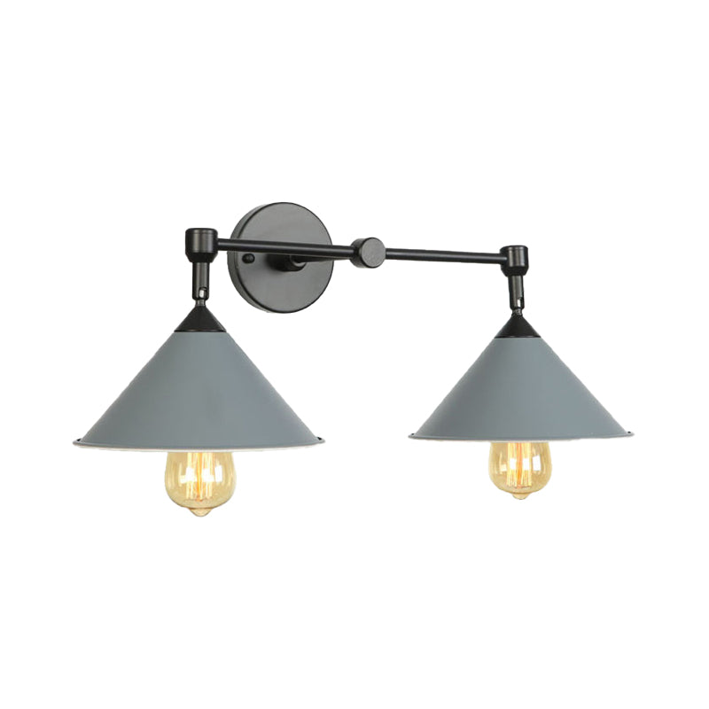 Industrial Vintage Cone Wall Lighting 2 Lights Metal Wall Lamp Sconce in Black/Grey for Restaurant Clearhalo 'Art deco wall lights' 'Cast Iron' 'Glass' 'Industrial wall lights' 'Industrial' 'Middle century wall lights' 'Modern' 'Rustic wall lights' 'Tiffany' 'Traditional wall lights' 'Wall Lamps & Sconces' 'Wall Lights' Lighting' 146599