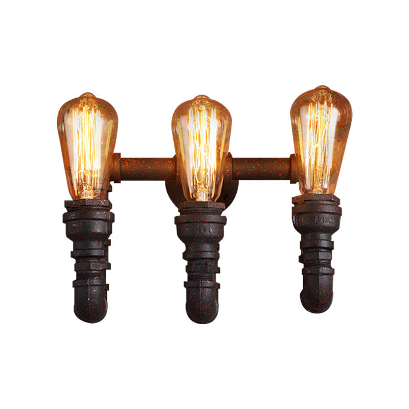 3 Lights Iron Wall Lamp Vintage Style Rust Water Pipe Stairway Wall Sconce Light with Exposed Bulb Clearhalo 'Art deco wall lights' 'Cast Iron' 'Glass' 'Industrial wall lights' 'Industrial' 'Middle century wall lights' 'Modern' 'Rustic wall lights' 'Tiffany' 'Traditional wall lights' 'Wall Lamps & Sconces' 'Wall Lights' Lighting' 146622