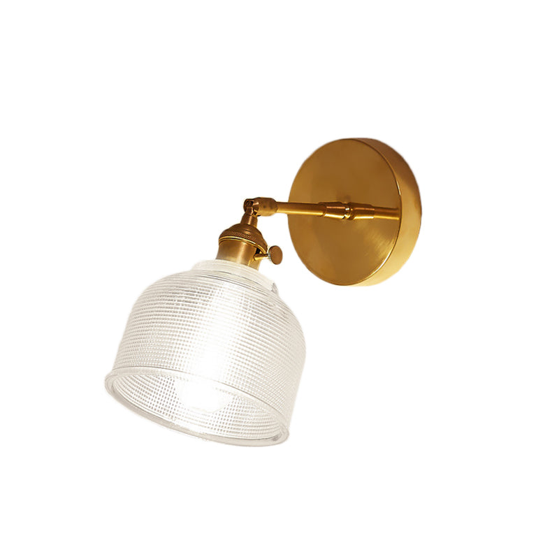 Clear Prismatic Glass Dome Wall Sconce Industrial 1 Light Bedroom Lighting Fixture Clearhalo 'Cast Iron' 'Glass' 'Industrial' 'Modern wall lights' 'Modern' 'Tiffany' 'Traditional wall lights' 'Wall Lamps & Sconces' 'Wall Lights' Lighting' 146754