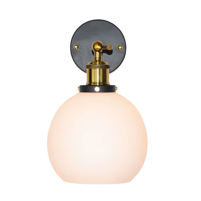 Bubble White Glass Wall Hanging Light Industrial Single Bulb Bedroom Sconce Lamp in Brass Clearhalo 'Cast Iron' 'Glass' 'Industrial' 'Modern wall lights' 'Modern' 'Tiffany' 'Traditional wall lights' 'Wall Lamps & Sconces' 'Wall Lights' Lighting' 146771