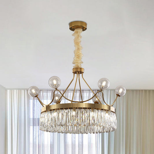 Rectangle-Cut Crystal Crown Chandelier Contemporary 13-Bulb Suspension Pendant Light in Gold Gold Clearhalo 'Ceiling Lights' 'Chandeliers' 'Modern Chandeliers' 'Modern' Lighting' 1467960