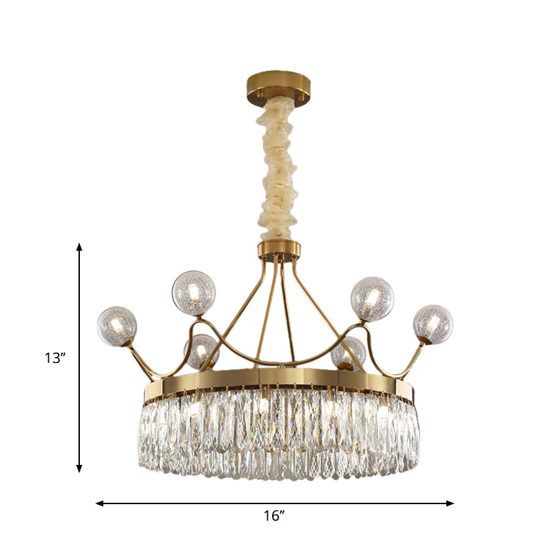 Rectangle-Cut Crystal Crown Chandelier Contemporary 13-Bulb Suspension Pendant Light in Gold Clearhalo 'Ceiling Lights' 'Chandeliers' 'Modern Chandeliers' 'Modern' Lighting' 1467963