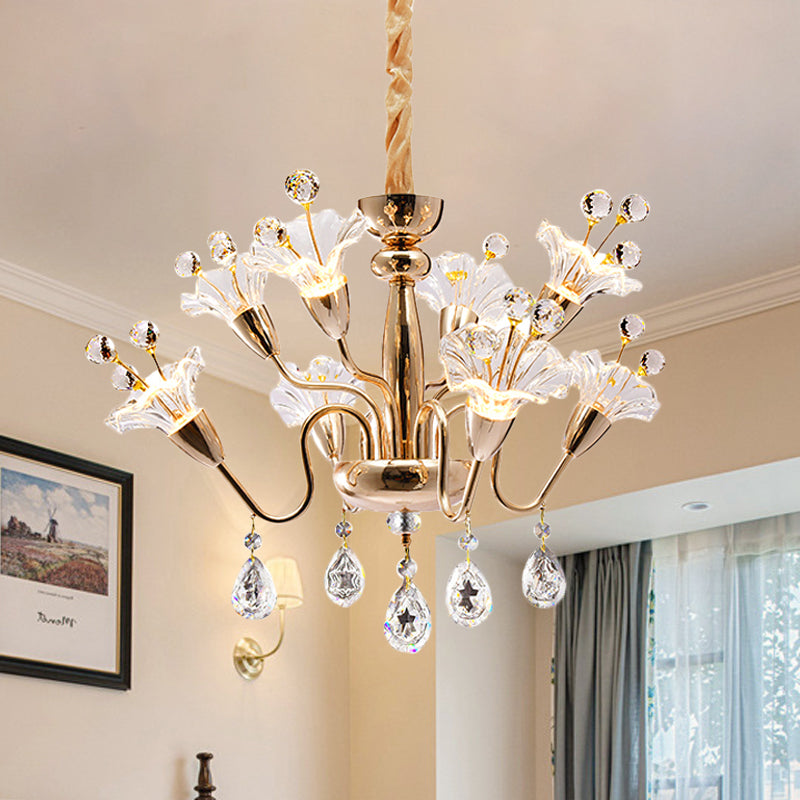 Clear Crystal Blossom Ceiling Light Modern 8-Head Gold Chandelier Lighting Fixture with Curvy Arms Gold Clearhalo 'Ceiling Lights' 'Chandeliers' 'Modern Chandeliers' 'Modern' Lighting' 1467964