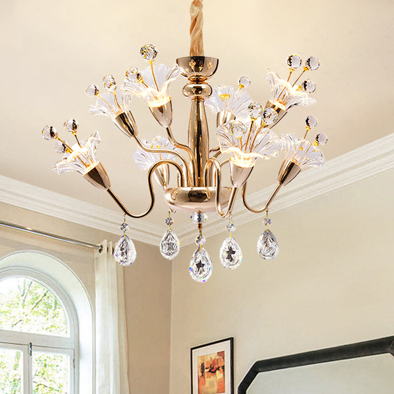 Clear Crystal Blossom Ceiling Light Modern 8-Head Gold Chandelier Lighting Fixture with Curvy Arms Clearhalo 'Ceiling Lights' 'Chandeliers' 'Modern Chandeliers' 'Modern' Lighting' 1467965
