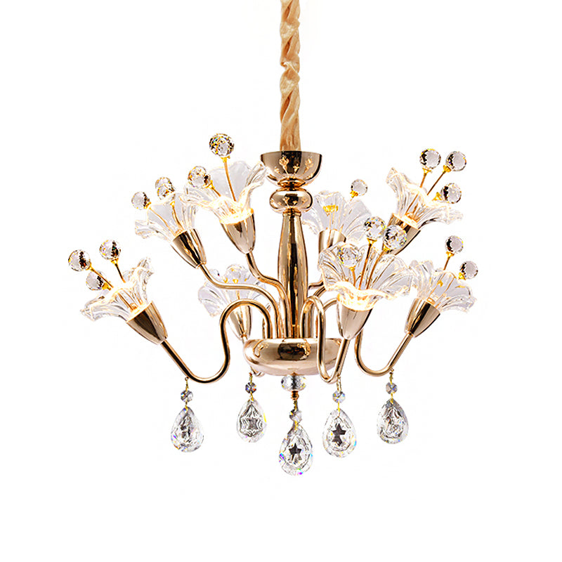 Clear Crystal Blossom Ceiling Light Modern 8-Head Gold Chandelier Lighting Fixture with Curvy Arms Clearhalo 'Ceiling Lights' 'Chandeliers' 'Modern Chandeliers' 'Modern' Lighting' 1467966