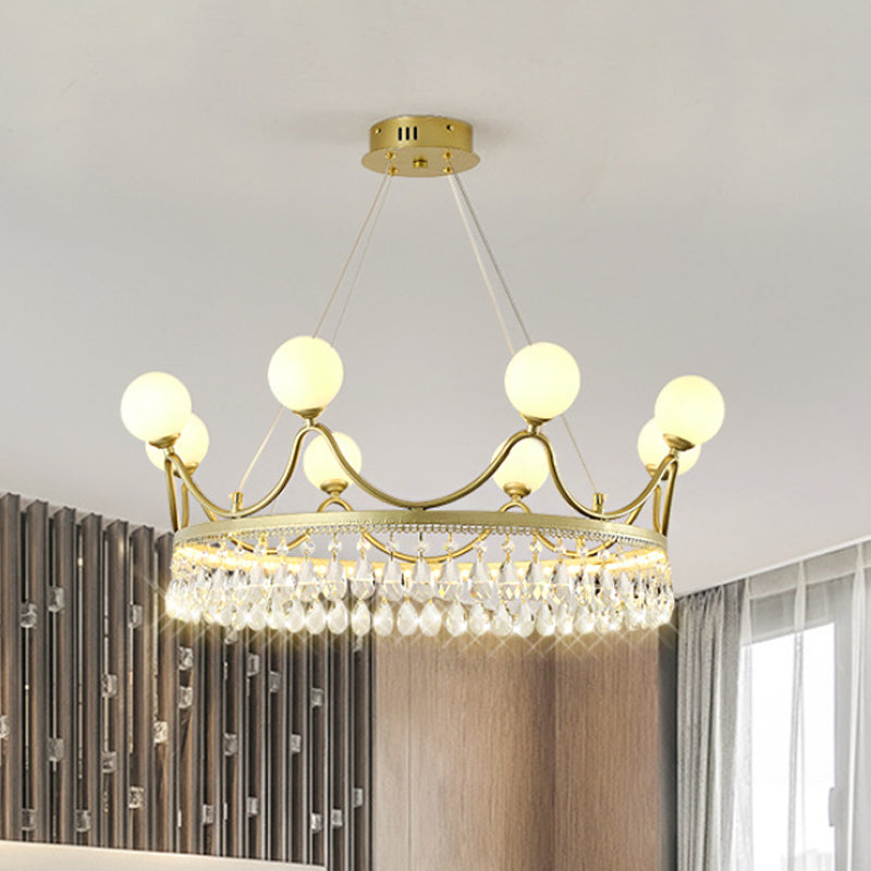 Gold Crown Ceiling Chandelier Contemporary 6/8-Light Cut Crystal Suspended Lighting Fixture 8 Gold Clearhalo 'Ceiling Lights' 'Chandeliers' 'Modern Chandeliers' 'Modern' Lighting' 1467972