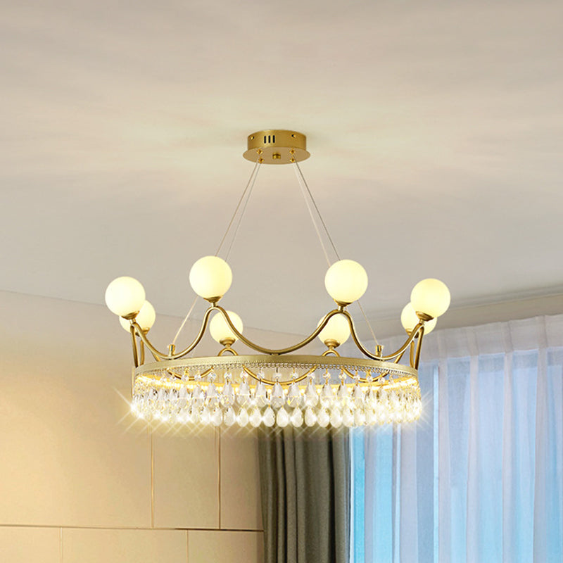 Gold Crown Ceiling Chandelier Contemporary 6/8-Light Cut Crystal Suspended Lighting Fixture Clearhalo 'Ceiling Lights' 'Chandeliers' 'Modern Chandeliers' 'Modern' Lighting' 1467973