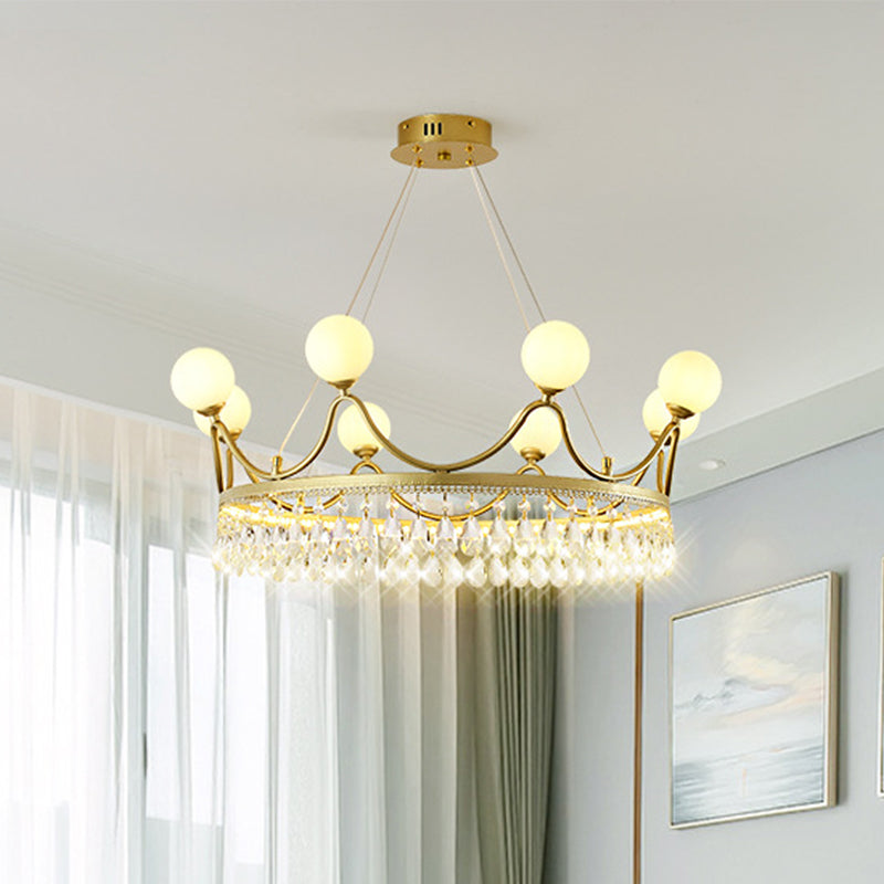 Gold Crown Ceiling Chandelier Contemporary 6/8-Light Cut Crystal Suspended Lighting Fixture Clearhalo 'Ceiling Lights' 'Chandeliers' 'Modern Chandeliers' 'Modern' Lighting' 1467974