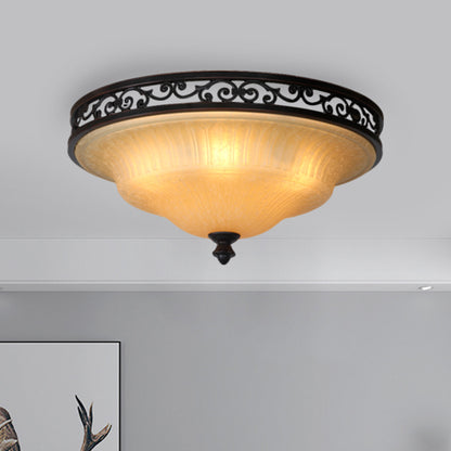 Black Cover Lid Flush Light Traditional Fluted Glass Dining Hall LED Flush Ceiling Lighting, 16.5"/21" Width Black Clearhalo 'Ceiling Lights' 'Close To Ceiling Lights' 'Close to ceiling' 'Flush mount' Lighting' 1468005