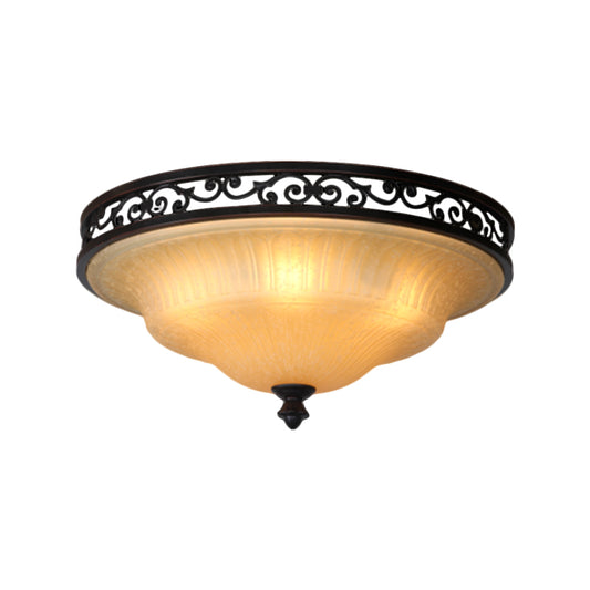 Black Cover Lid Flush Light Traditional Fluted Glass Dining Hall LED Flush Ceiling Lighting, 16.5"/21" Width Clearhalo 'Ceiling Lights' 'Close To Ceiling Lights' 'Close to ceiling' 'Flush mount' Lighting' 1468007