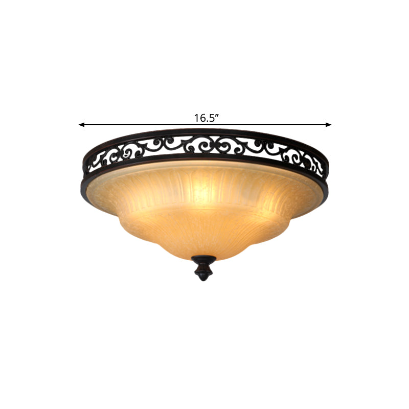 Black Cover Lid Flush Light Traditional Fluted Glass Dining Hall LED Flush Ceiling Lighting, 16.5"/21" Width Clearhalo 'Ceiling Lights' 'Close To Ceiling Lights' 'Close to ceiling' 'Flush mount' Lighting' 1468008