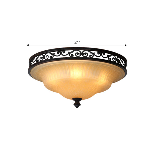 Black Cover Lid Flush Light Traditional Fluted Glass Dining Hall LED Flush Ceiling Lighting, 16.5"/21" Width Clearhalo 'Ceiling Lights' 'Close To Ceiling Lights' 'Close to ceiling' 'Flush mount' Lighting' 1468009