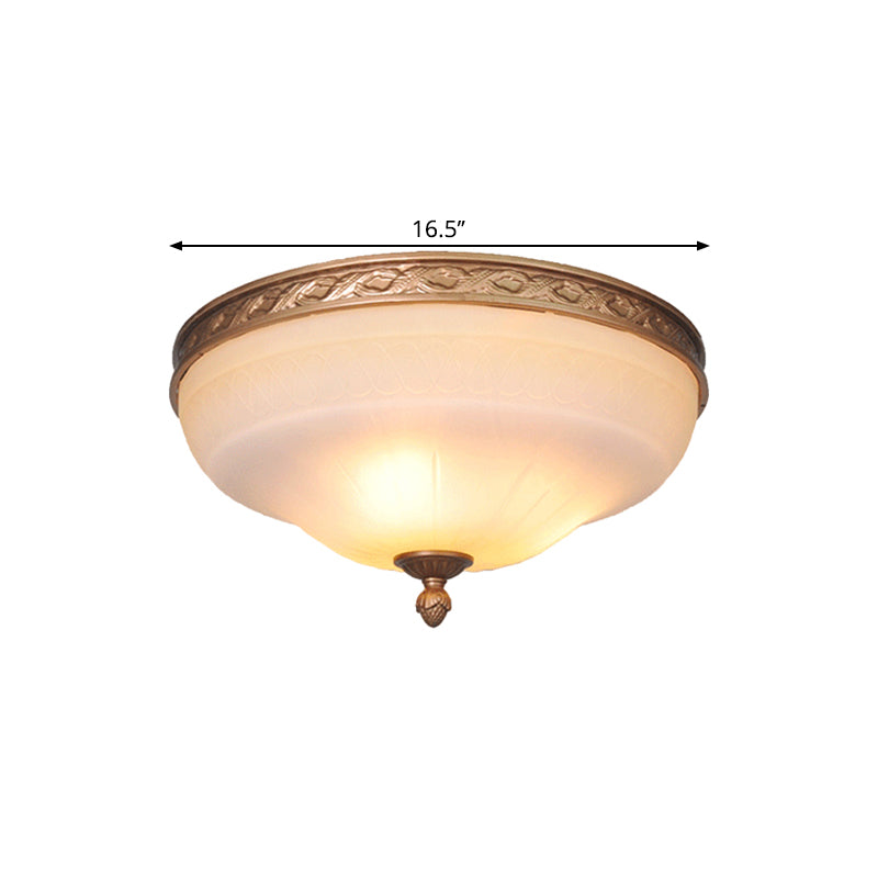 Amber Glass Ivory Ceiling Lamp Curved Dome 14.5"/16.5"/20" Wide LED Vintage Flush Mount Fixture Clearhalo 'Ceiling Lights' 'Close To Ceiling Lights' 'Close to ceiling' 'Flush mount' Lighting' 1468014