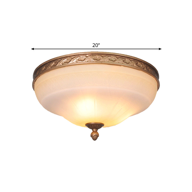 Amber Glass Ivory Ceiling Lamp Curved Dome 14.5"/16.5"/20" Wide LED Vintage Flush Mount Fixture Clearhalo 'Ceiling Lights' 'Close To Ceiling Lights' 'Close to ceiling' 'Flush mount' Lighting' 1468015