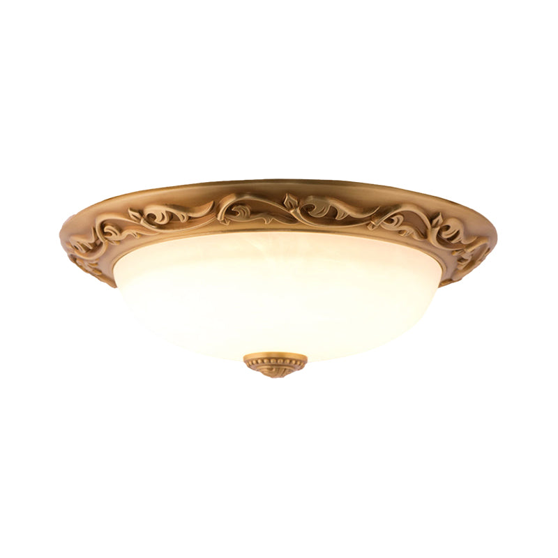 Retro Style Dome-Shaped Flush Mount Milky Glass LED Ceiling Fixture in White for Drawing Room, 12"/16"/19.5" W Clearhalo 'Ceiling Lights' 'Close To Ceiling Lights' 'Close to ceiling' 'Flush mount' Lighting' 1468018