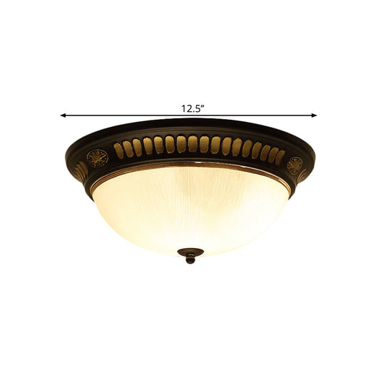 Traditional Dome Shape Ceiling Flush White Glass LED Flush Light Fixture in Bronze, 12.5"/15" Width Clearhalo 'Ceiling Lights' 'Close To Ceiling Lights' 'Close to ceiling' 'Flush mount' Lighting' 1468047