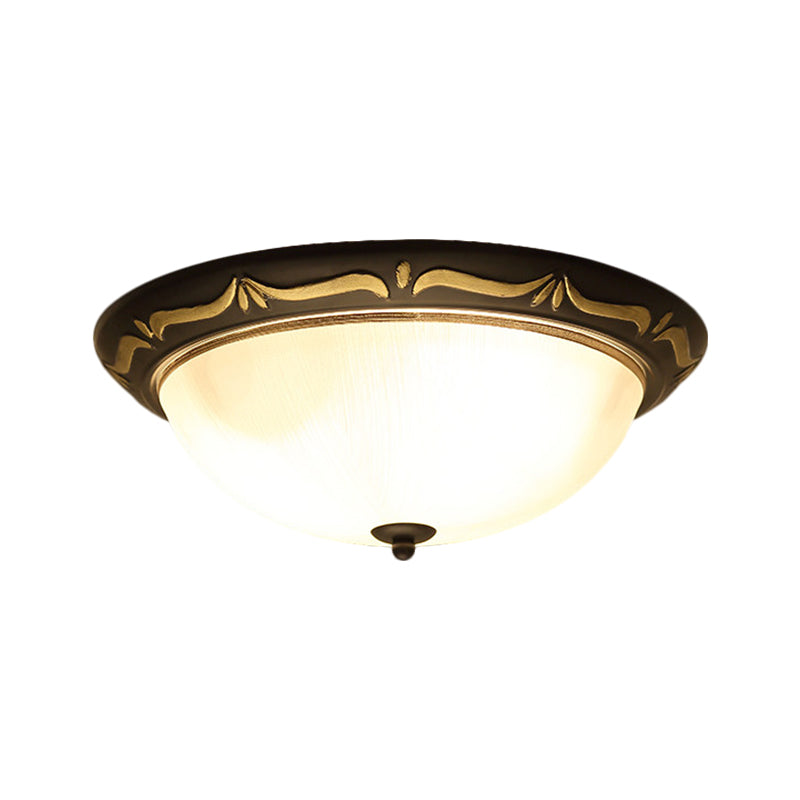 Dome-Like Bedroom Ceiling Fixture Classic Style Milk Glass 12.5"/15" Width LED Brown Flush Mount Lighting Clearhalo 'Ceiling Lights' 'Close To Ceiling Lights' 'Close to ceiling' 'Flush mount' Lighting' 1468056